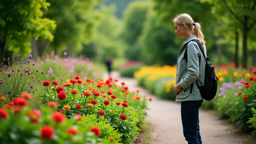 Skumji sarkanā dārza zona ar savvaļas augiem un daudzveidīgu floram